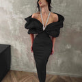 Women's French Style Black Halter Dress Noble Elegant Dresses