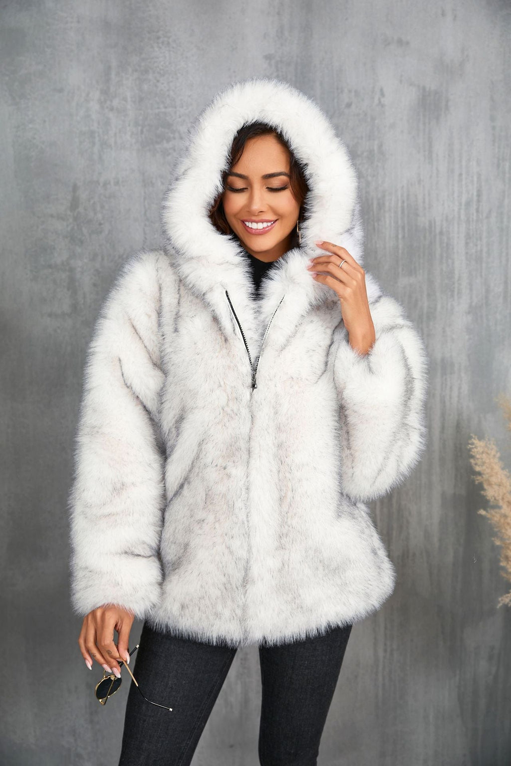 Imitation Fur Solid Color Loose Hooded Coats