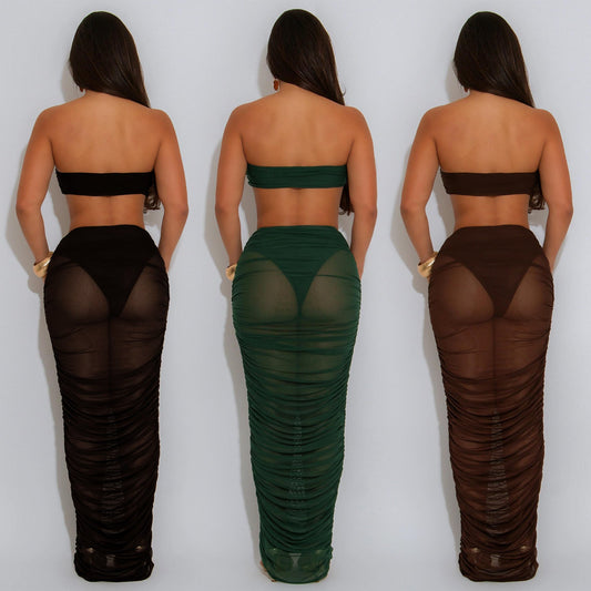 Women's Fashion Wear Sexy Tube Mesh Long Tops