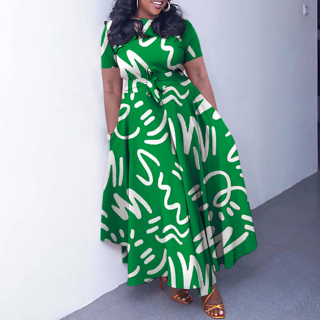 Women's Fashion Elegant Tied African Print Sleeve Dresses