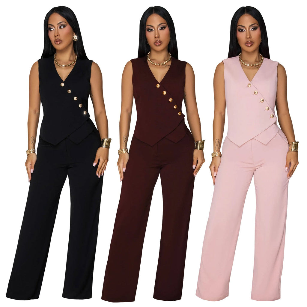 Women's Fashion Wear Casual Sleeveless Trousers Two-piece Tops