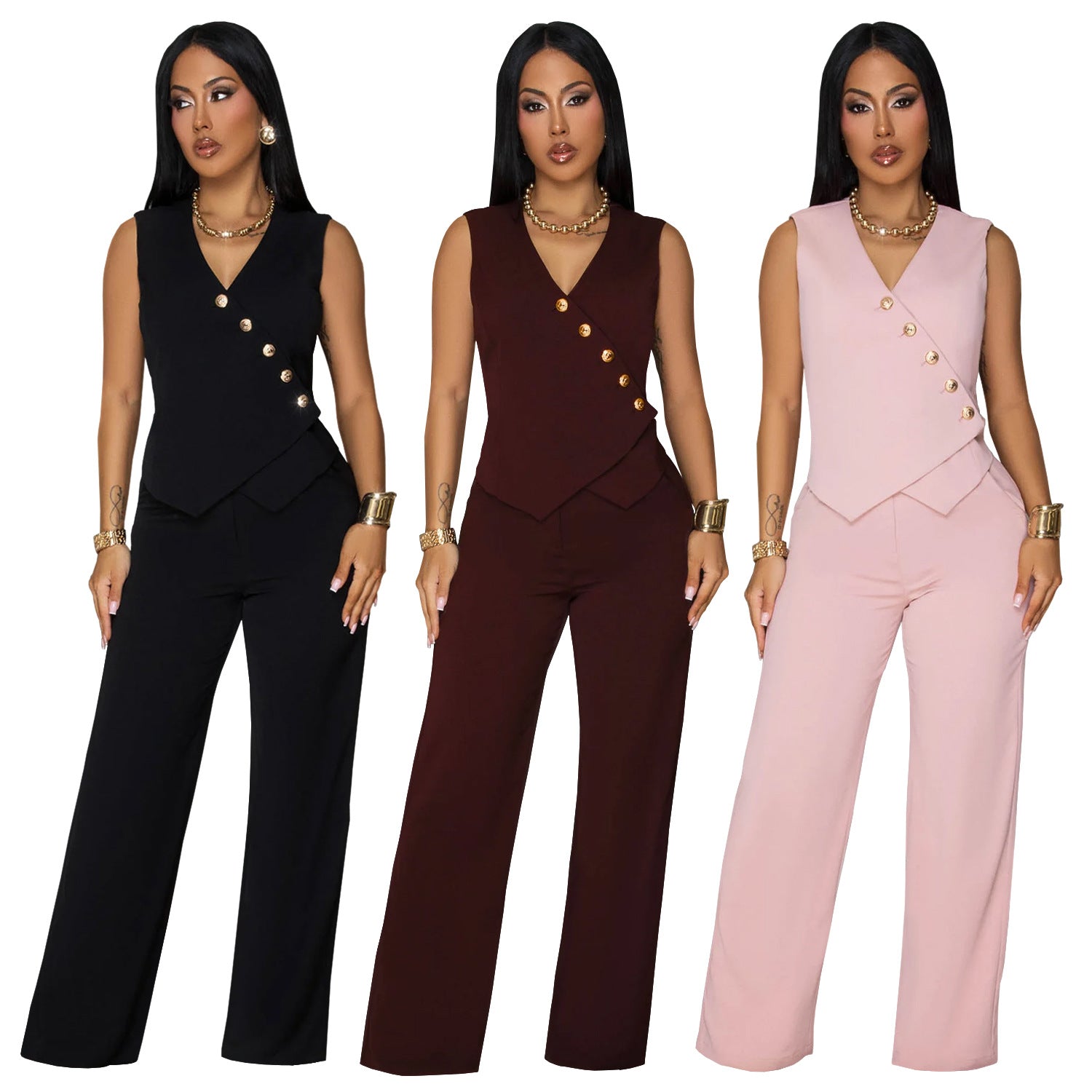 Women's Fashion Wear Casual Sleeveless Trousers Two-piece Tops
