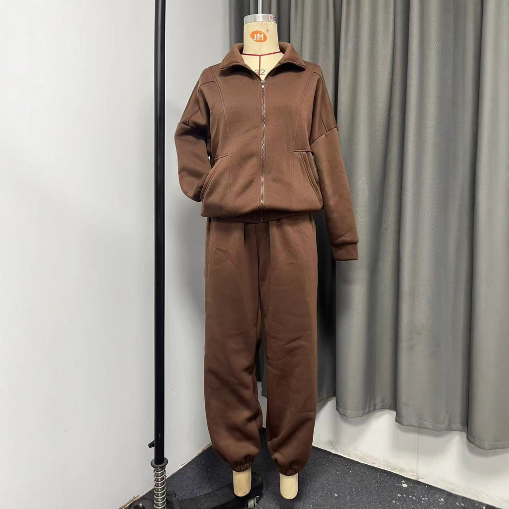 Women's Two-piece Fleece Casual Zipper Loose Fashion Sweaters