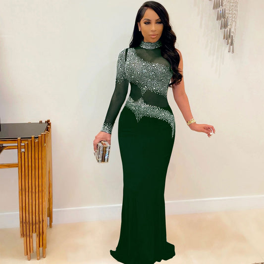 Sexy Rhinestone Mesh Slim Fit Dress Suits