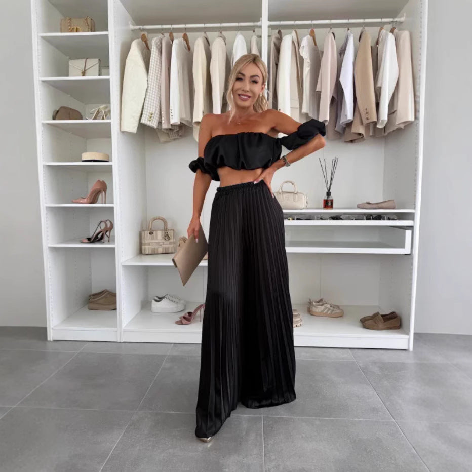 Summer Solid Color Graceful Tube Pleated Suits