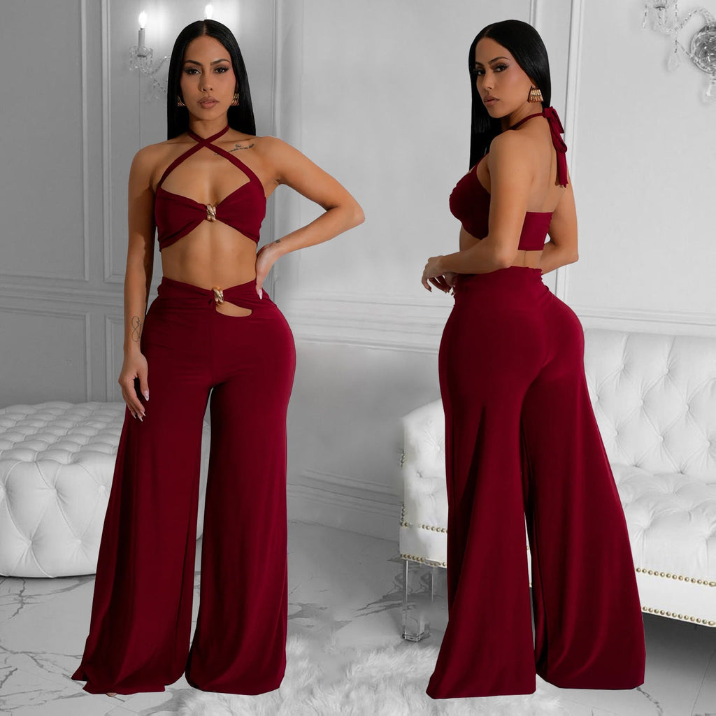 Women's Fashion Wear Solid Color Sexy Tube Trousers Suits