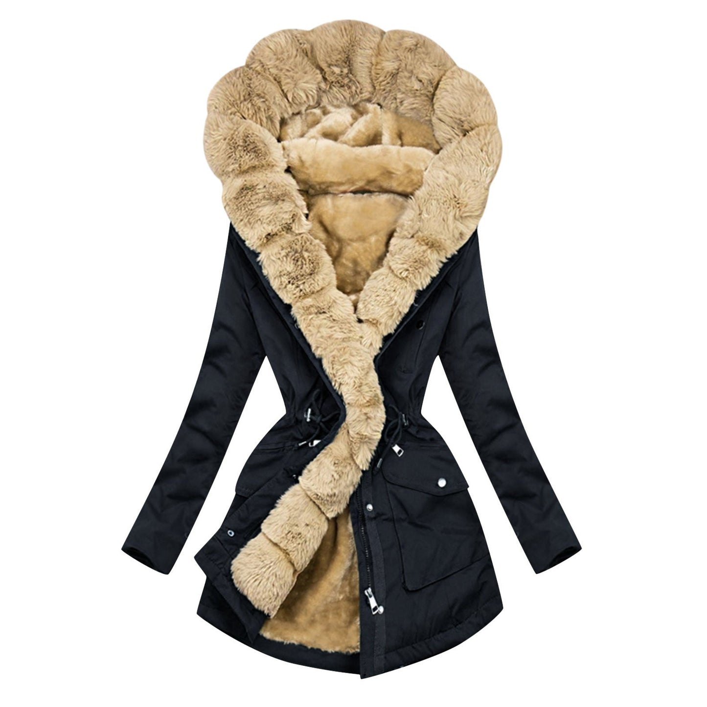 Women's Cool Drawstring Cashmere Fur Collar Jackets