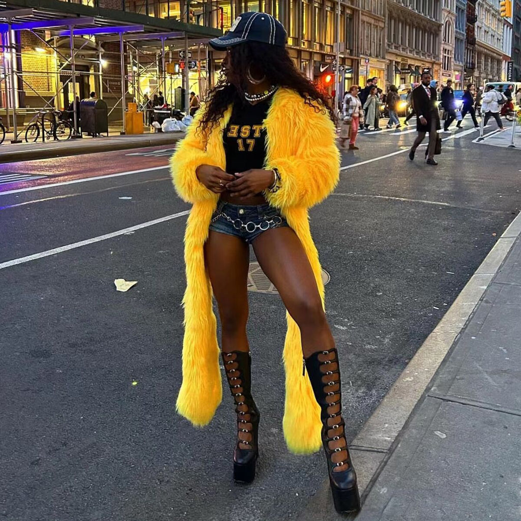 Street Hipster Thick Imitation Fur Long Coats
