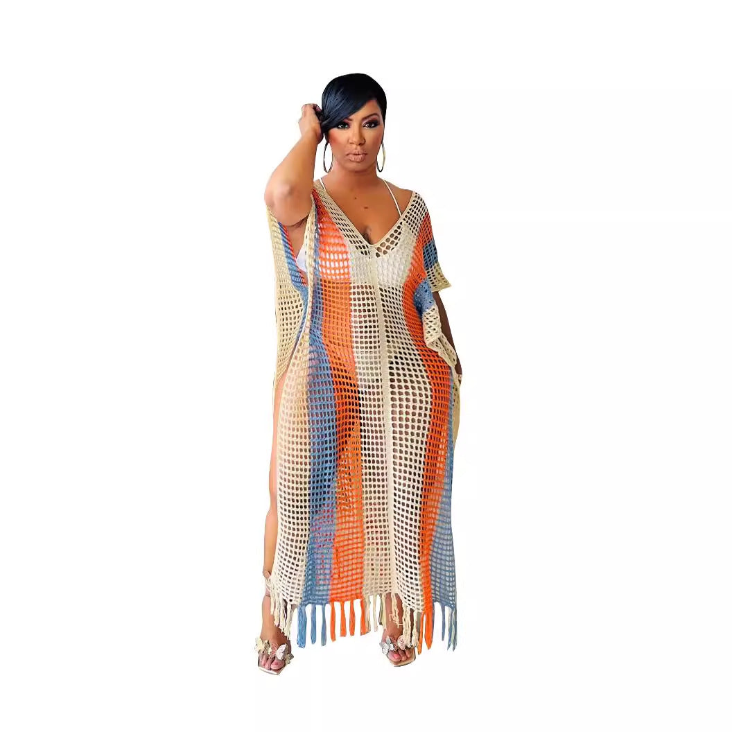 Women's Striped Tassel Knitted Beach Dress Dresses