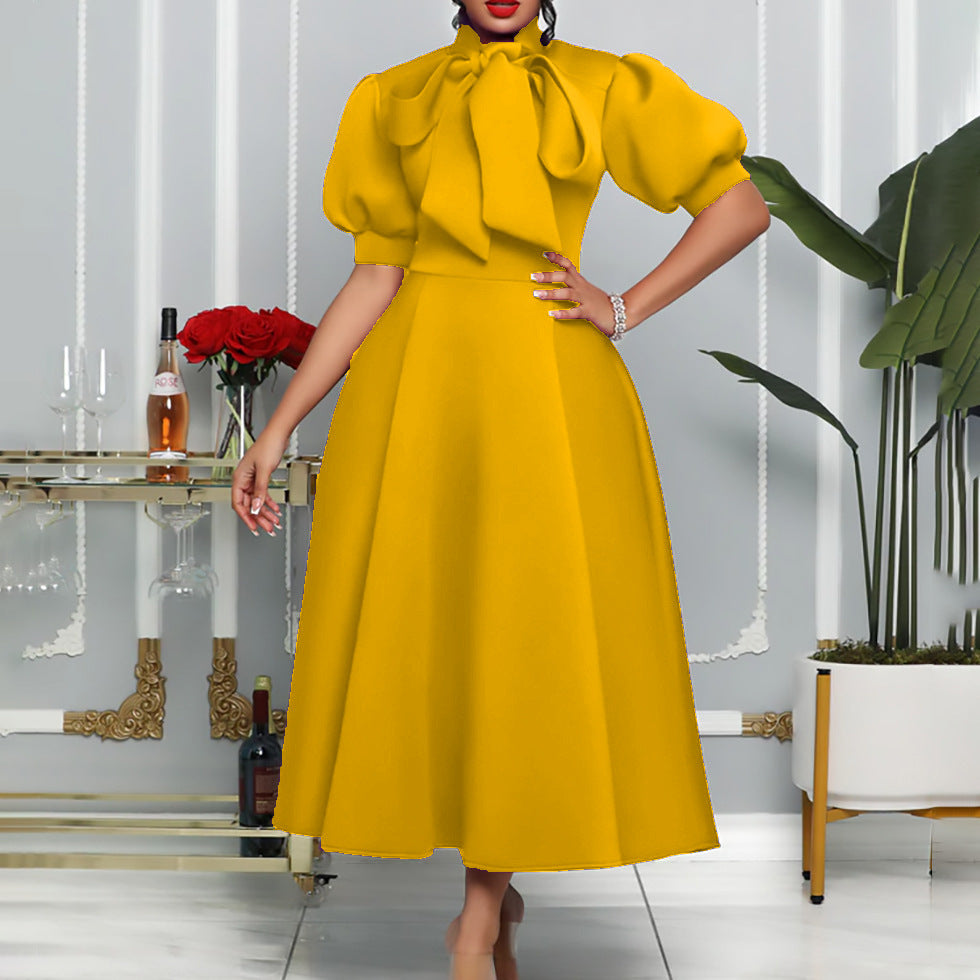 Women's Temperament Bandage Bow Mid-length African Dress Dresses