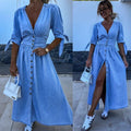 Women's Fashion Sexy Long Button Denim Dress Dresses