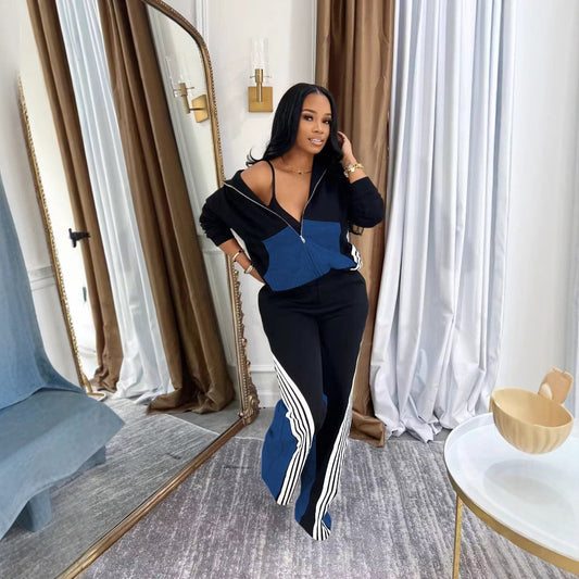 Women's Polyester Denim Stitching Sport Two-piece Pocket Suits