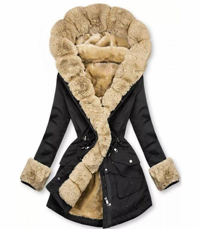Women's Cool Drawstring Cashmere Fur Collar Jackets