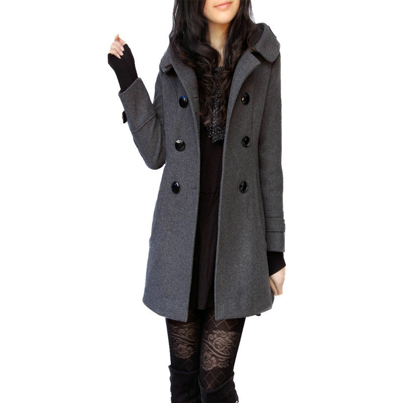 Women's Winter Warm Woolen Long Sleeve Hooded Coats