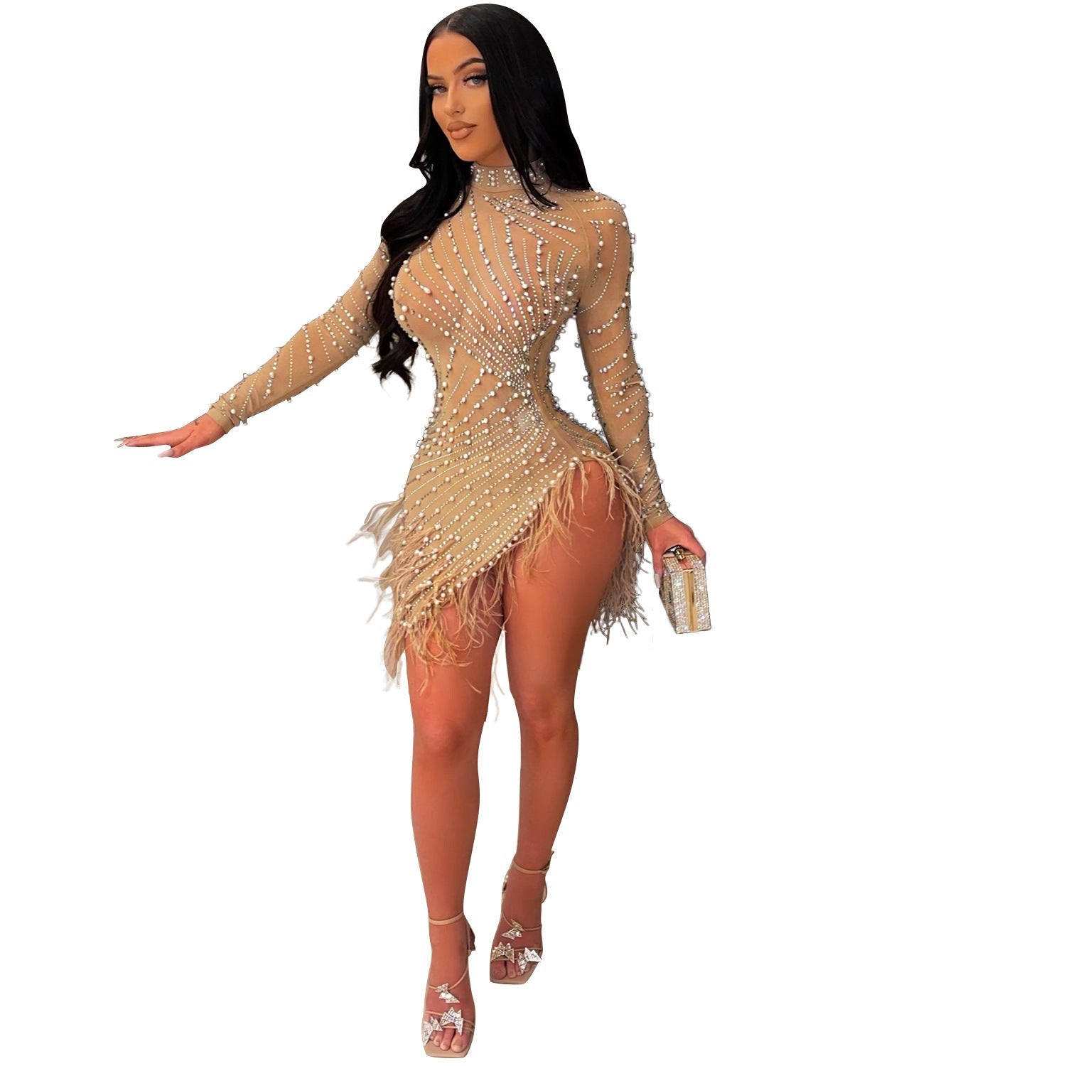 Women's Summer Fashion Sexy Tassel Mesh Rhinestone Dresses