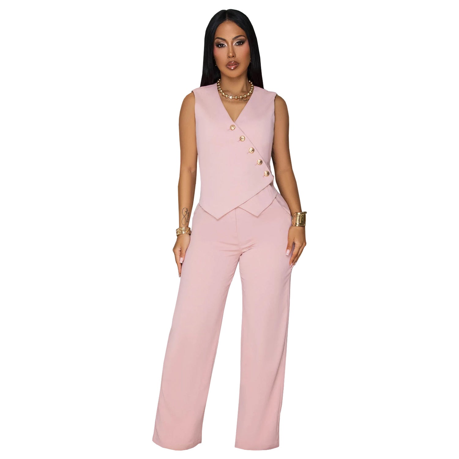 Women's Fashion Wear Casual Sleeveless Trousers Two-piece Tops