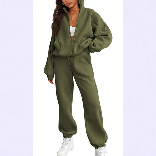 Women's Two-piece Fleece Casual Zipper Loose Fashion Sweaters