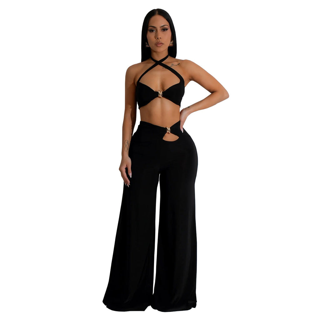 Women's Fashion Wear Solid Color Sexy Tube Trousers Suits