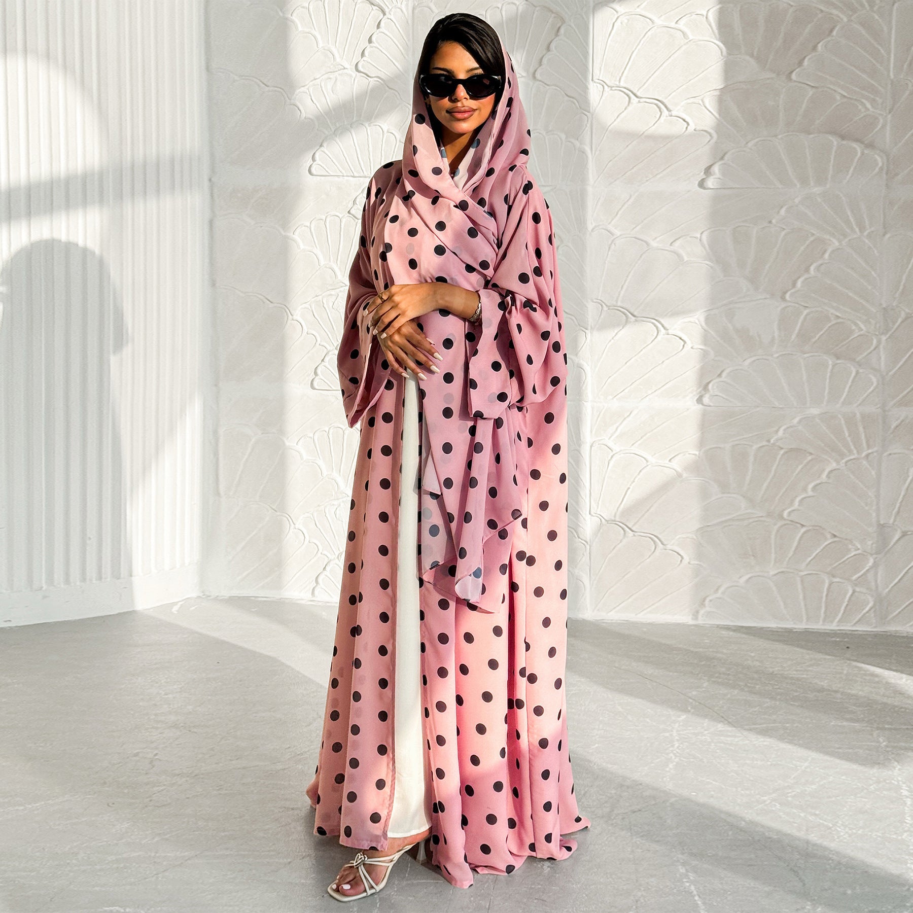 Gorgeous With Dots Robe Headscarf Two-piece Dresses