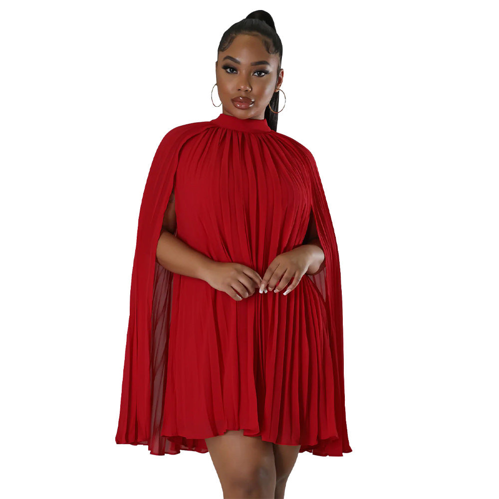 Women's Solid Color Batwing Sleeve Pleated Loose Dresses