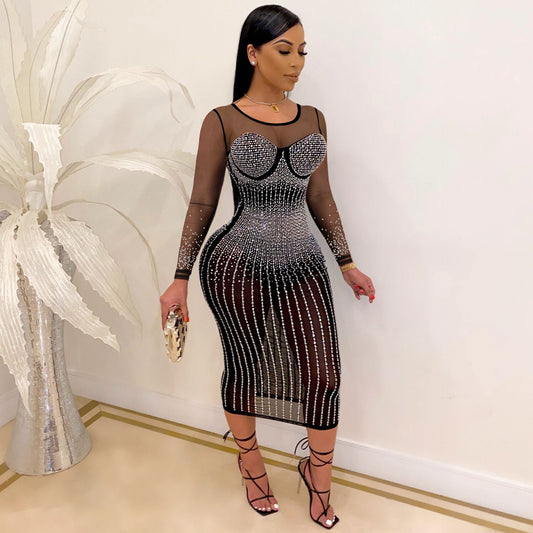 Diamond Long Sleeve Dress Nightclub Uniforms Suits