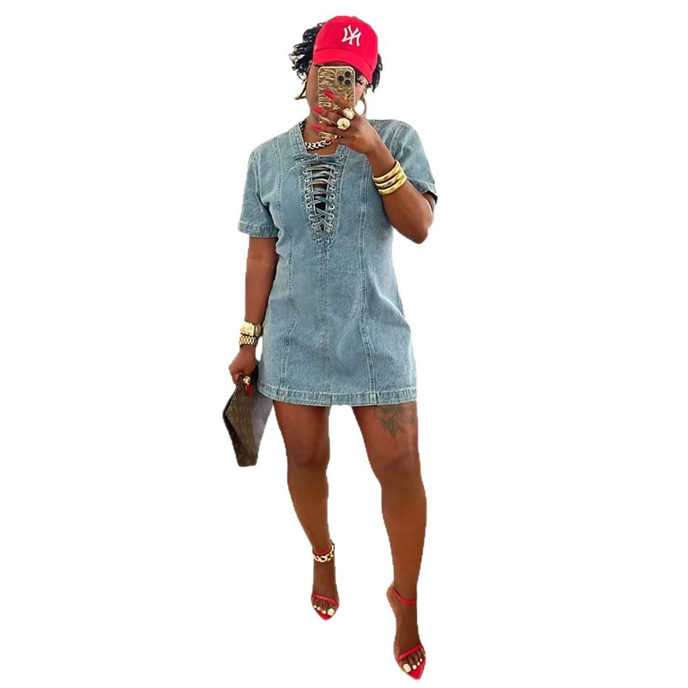 Women's Denim Dress Summer Street Fashion Sleeve Dresses