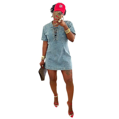 Women's Denim Dress Summer Street Fashion Sleeve Dresses