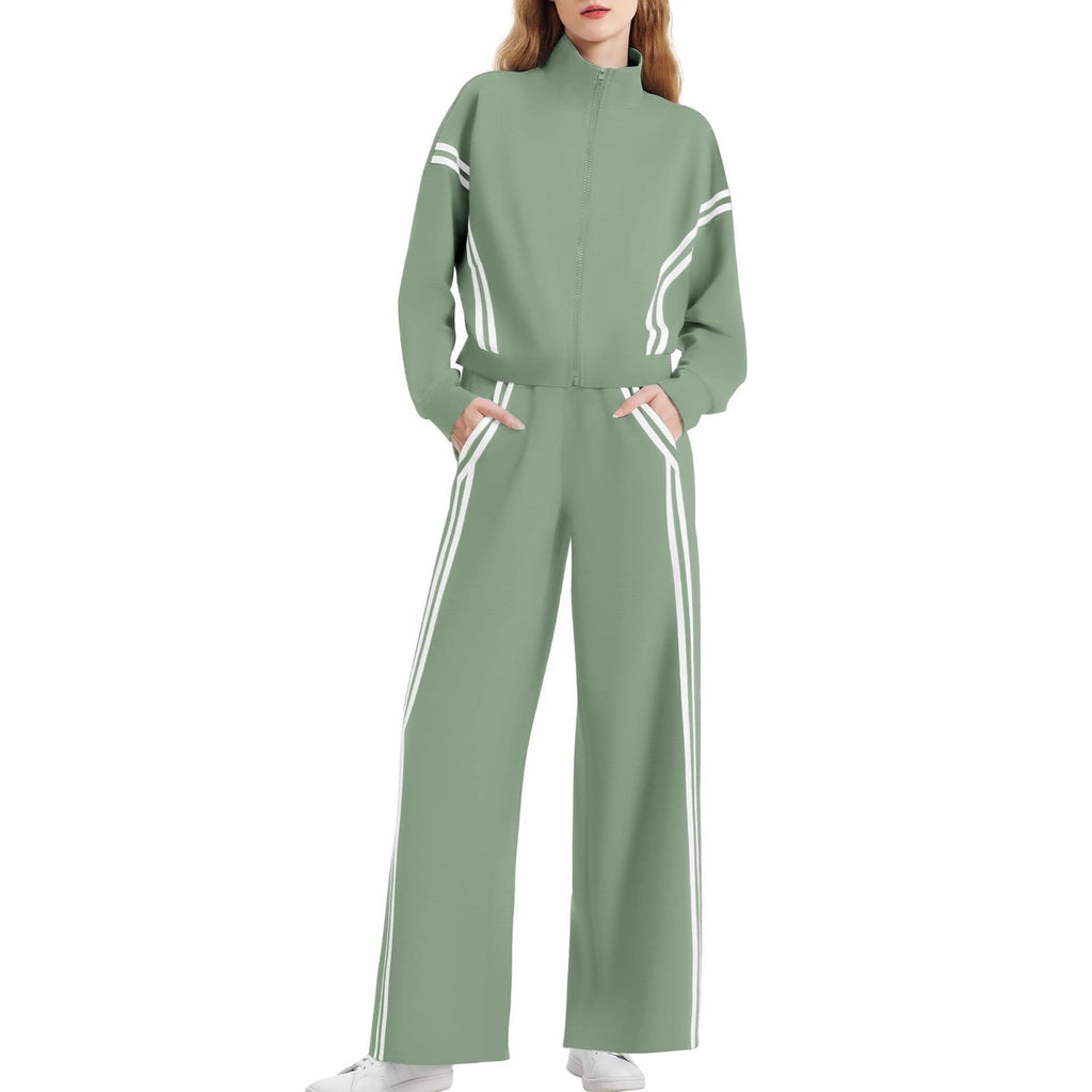 Wear Zipper Sports Contrast Color Striped Suits