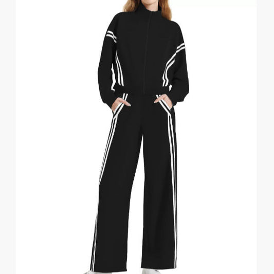 Wear Zipper Sports Contrast Color Striped Suits