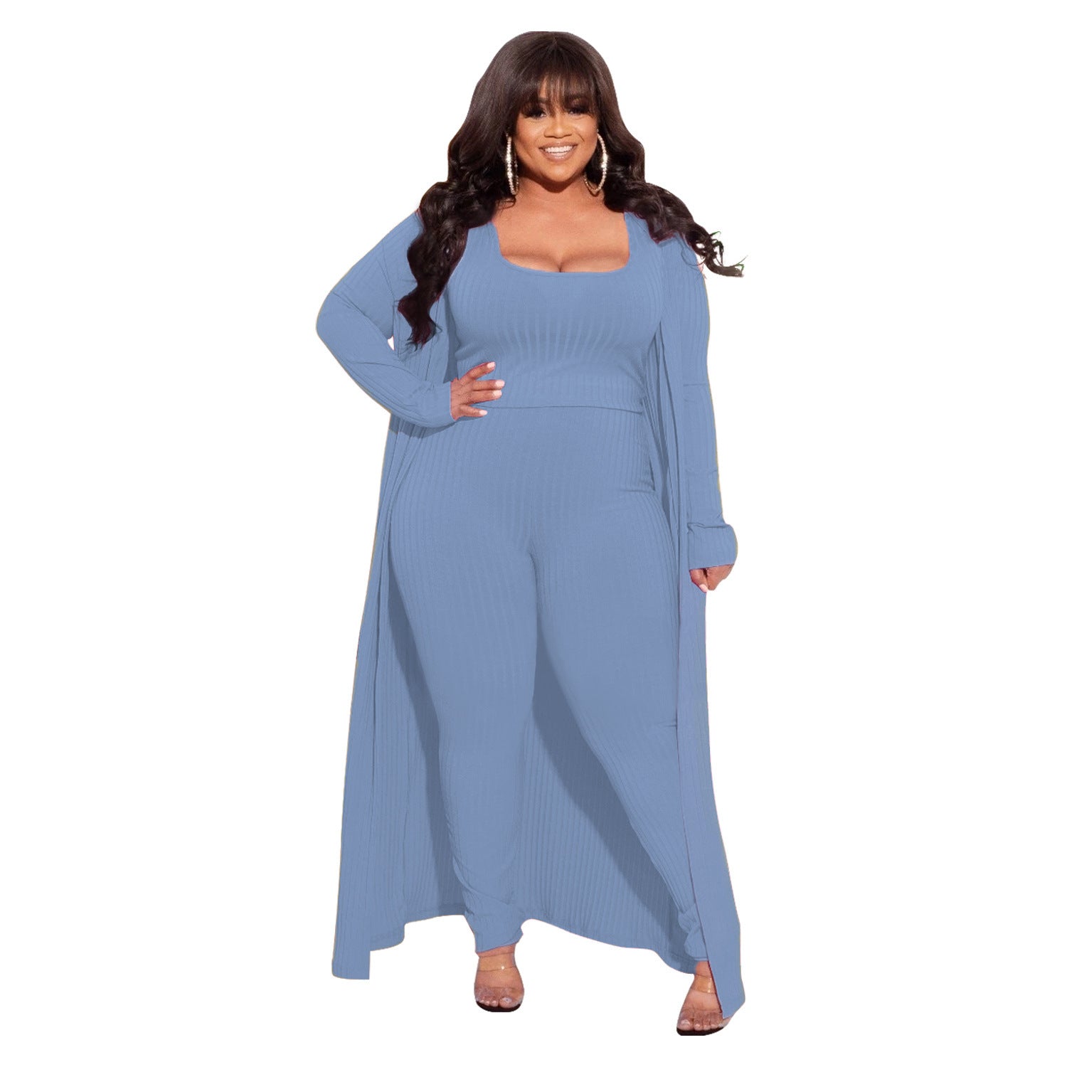 Elastic Sunken Stripe Three-piece Large Fashion Suits