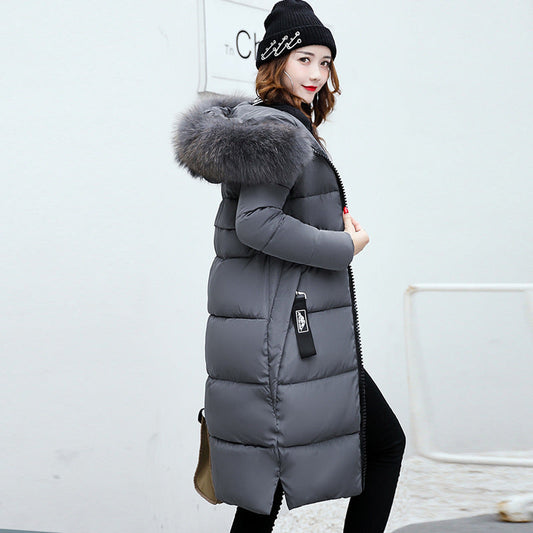 Women's Long Cotton Hooded Large Fur Collar Coats