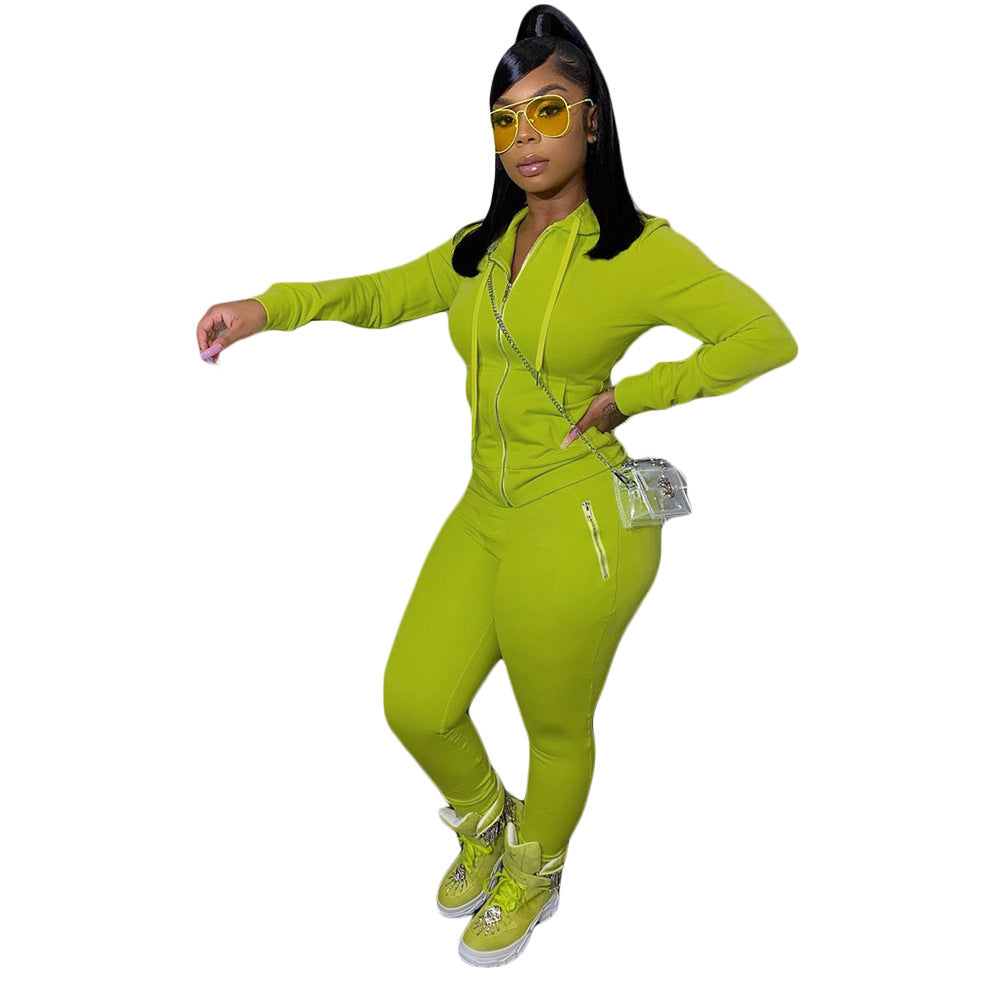 Women's Autumn Solid Color Personality Zipper Two-piece Suits