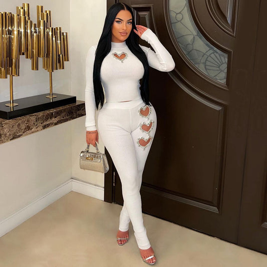 Women's Casual Heart-shaped Rhinestone Solid Color Suits
