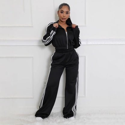 Autumn Striped Zipper Thickening Leisure Commute Suits