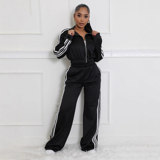 Autumn Striped Zipper Thickening Leisure Commute Suits