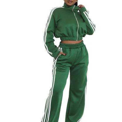 Autumn Striped Zipper Thickening Leisure Commute Suits