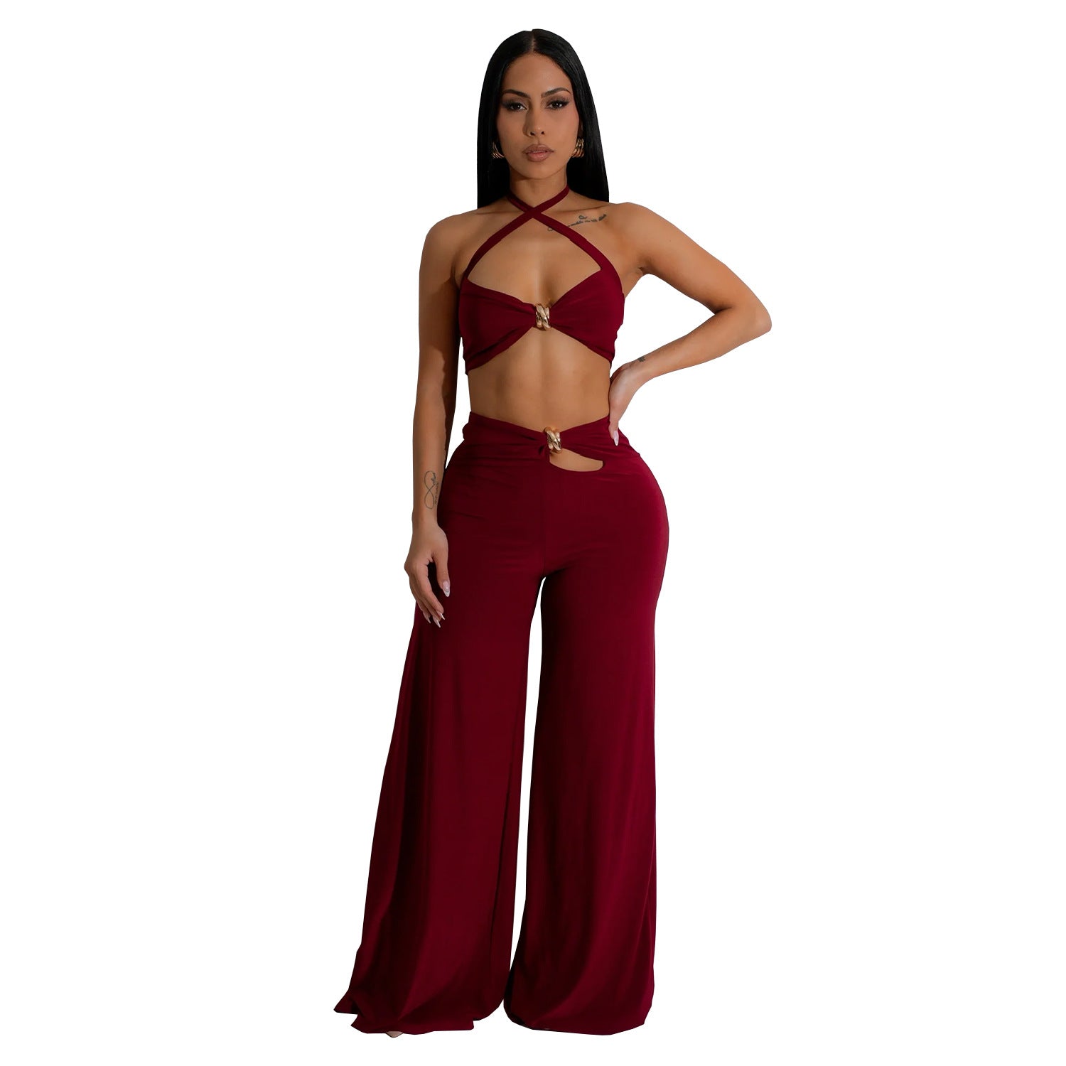 Women's Fashion Wear Solid Color Sexy Tube Trousers Suits