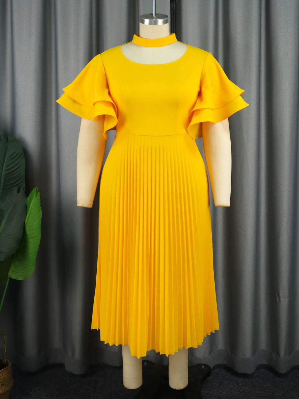 Personality Hollow Out Collar Pleated Elegant Style Ruffled Flared Dresses