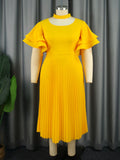 Personality Hollow Out Collar Pleated Elegant Style Ruffled Flared Dresses