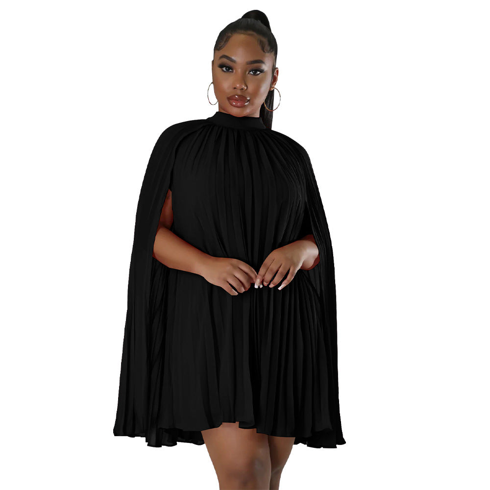 Women's Solid Color Batwing Sleeve Pleated Loose Dresses
