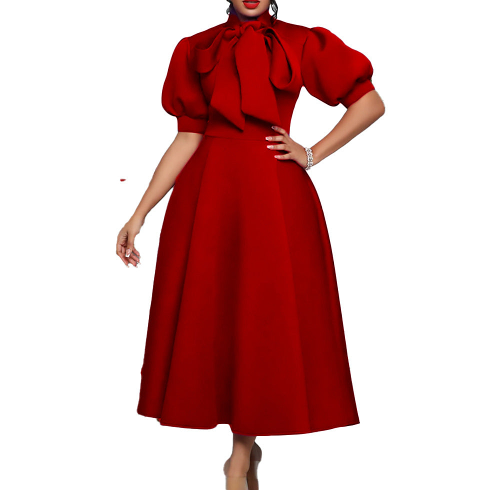 Women's Temperament Bandage Bow Mid-length African Dress Dresses