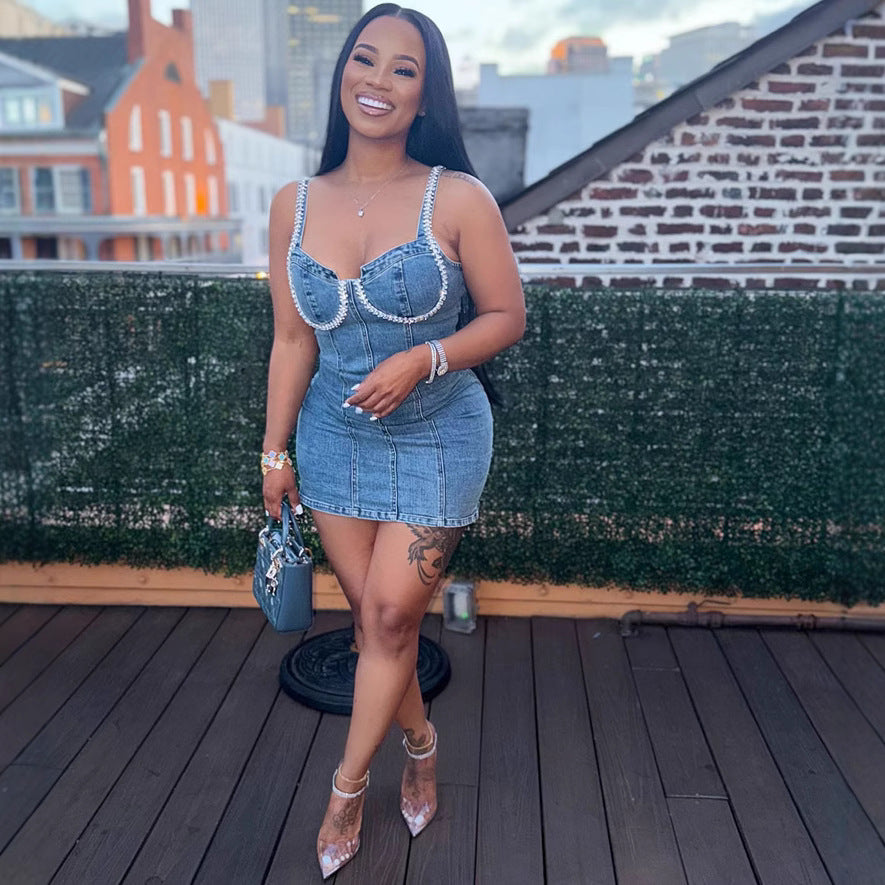 Women's Denim Braces Summer Fashion Sexy Light Dresses