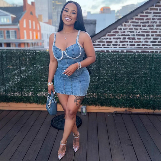 Women's Denim Braces Summer Fashion Sexy Light Dresses