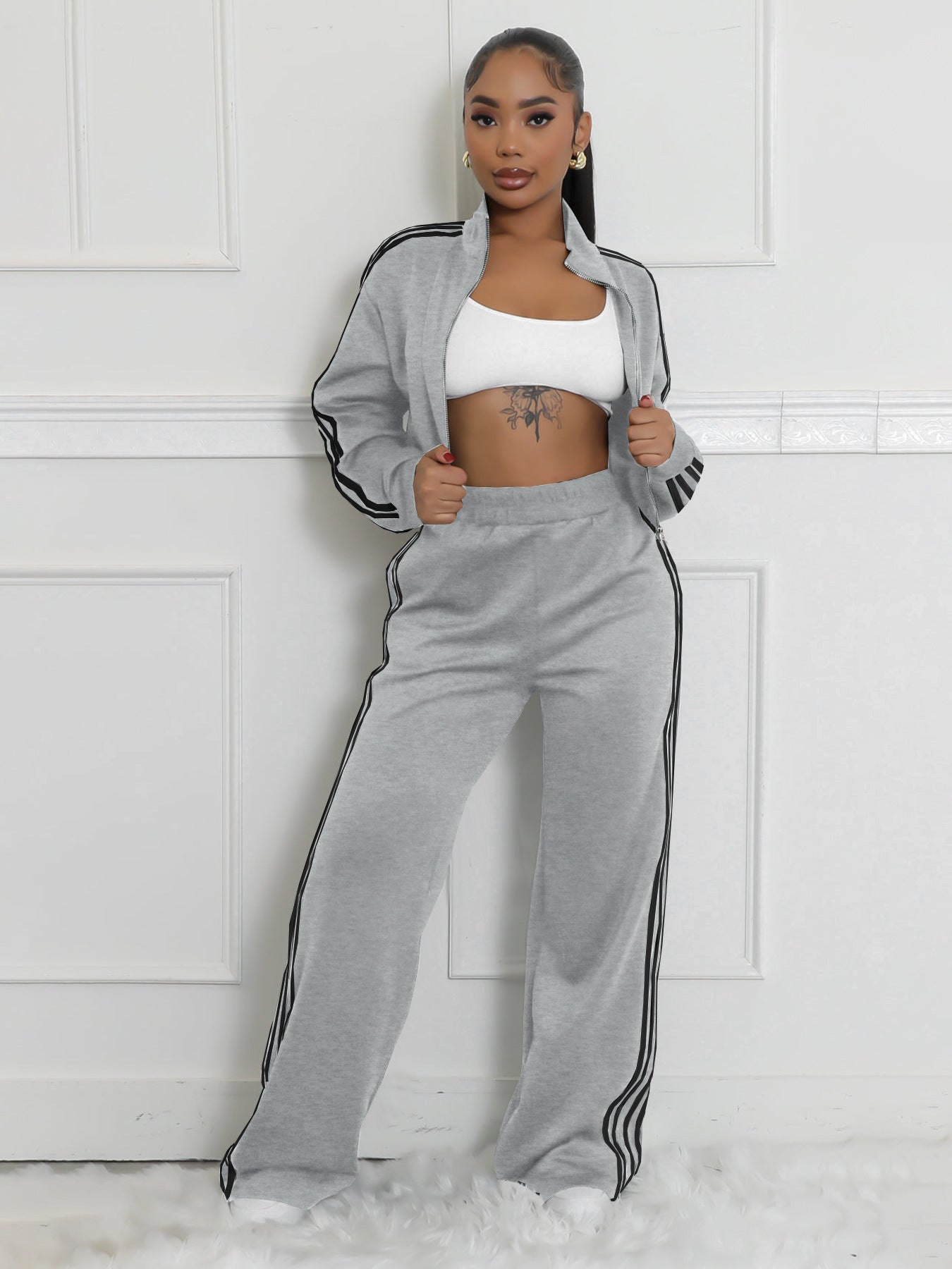 Autumn Striped Zipper Thickening Leisure Commute Suits