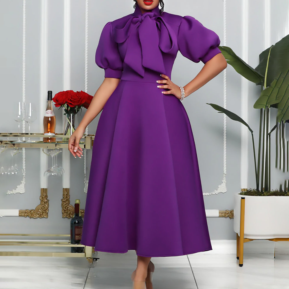 Women's Temperament Bandage Bow Mid-length African Dress Dresses