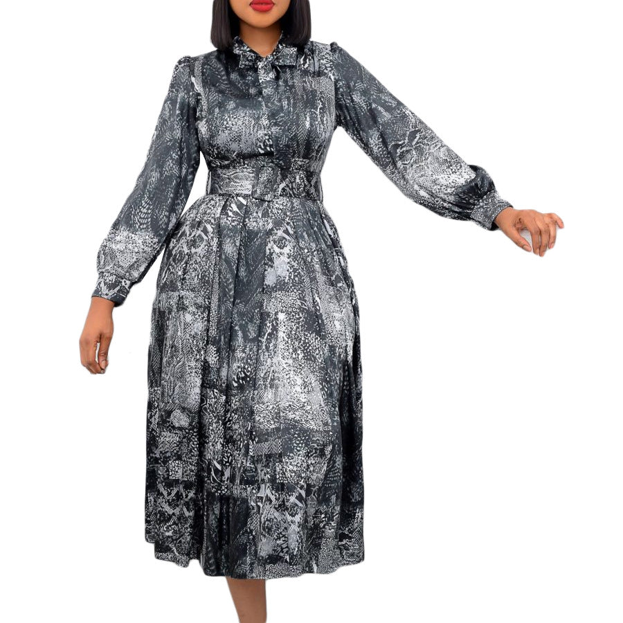 Long Sleeve High Waist Print Banquet Dresses