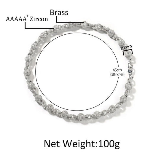 10mm Micropaved 5A Zirconia Ball Chain Necklace