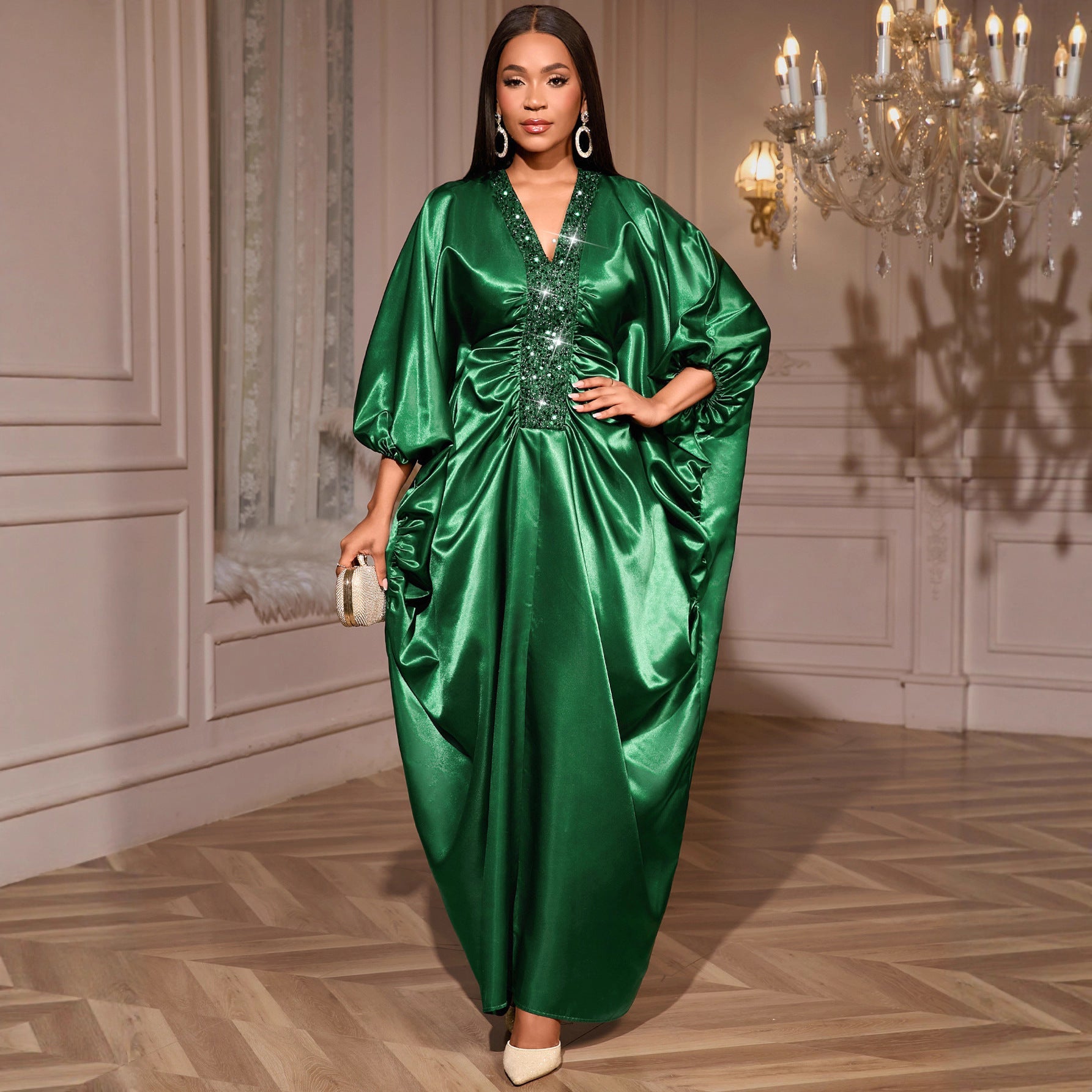 Batwing Sleeve Dress Pleated Waist Tight Loose African Dresses