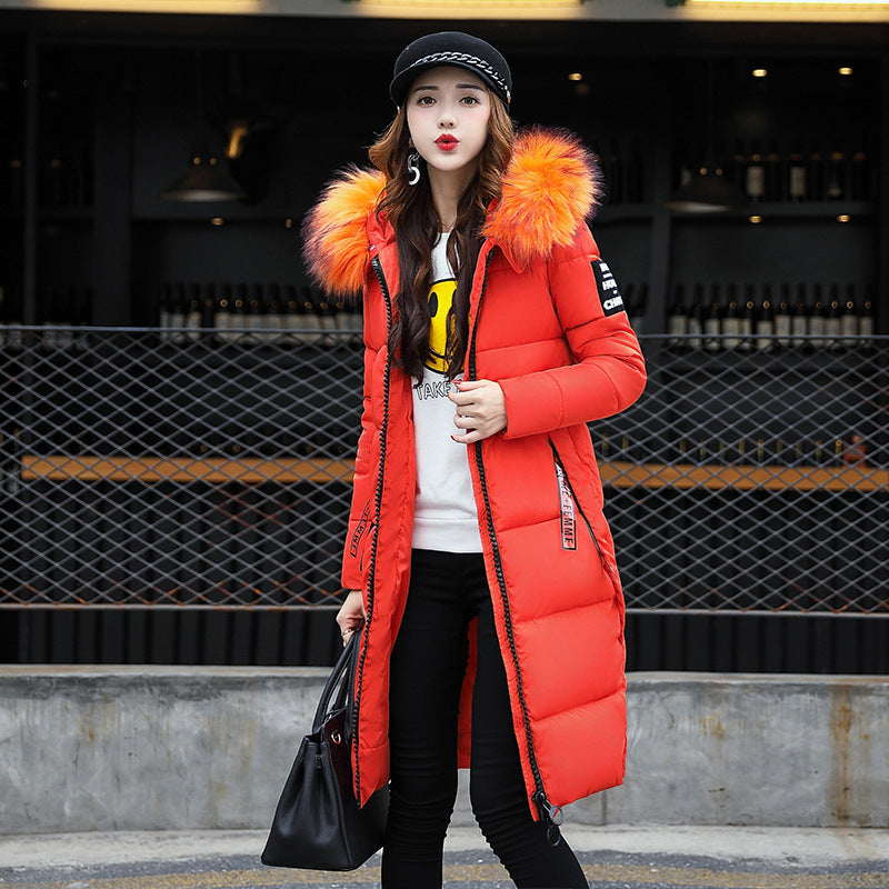 Women's Long Cotton Hooded Large Fur Collar Coats