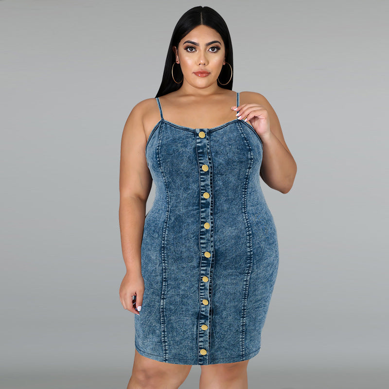 Women's Denim Sleeveless Collarless Sling Shipment Dress Dresses